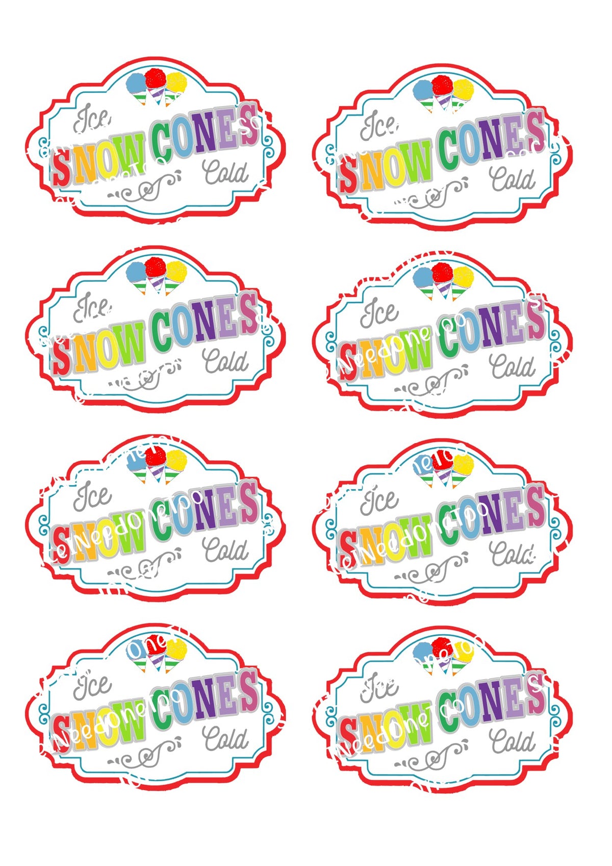Carnaval de conos de nieve en papel transparente/blanco listo para usar