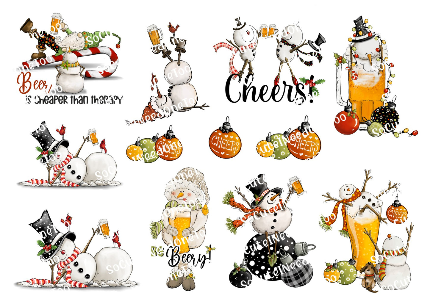 Snowman Drinking Beer Waterslide Decals