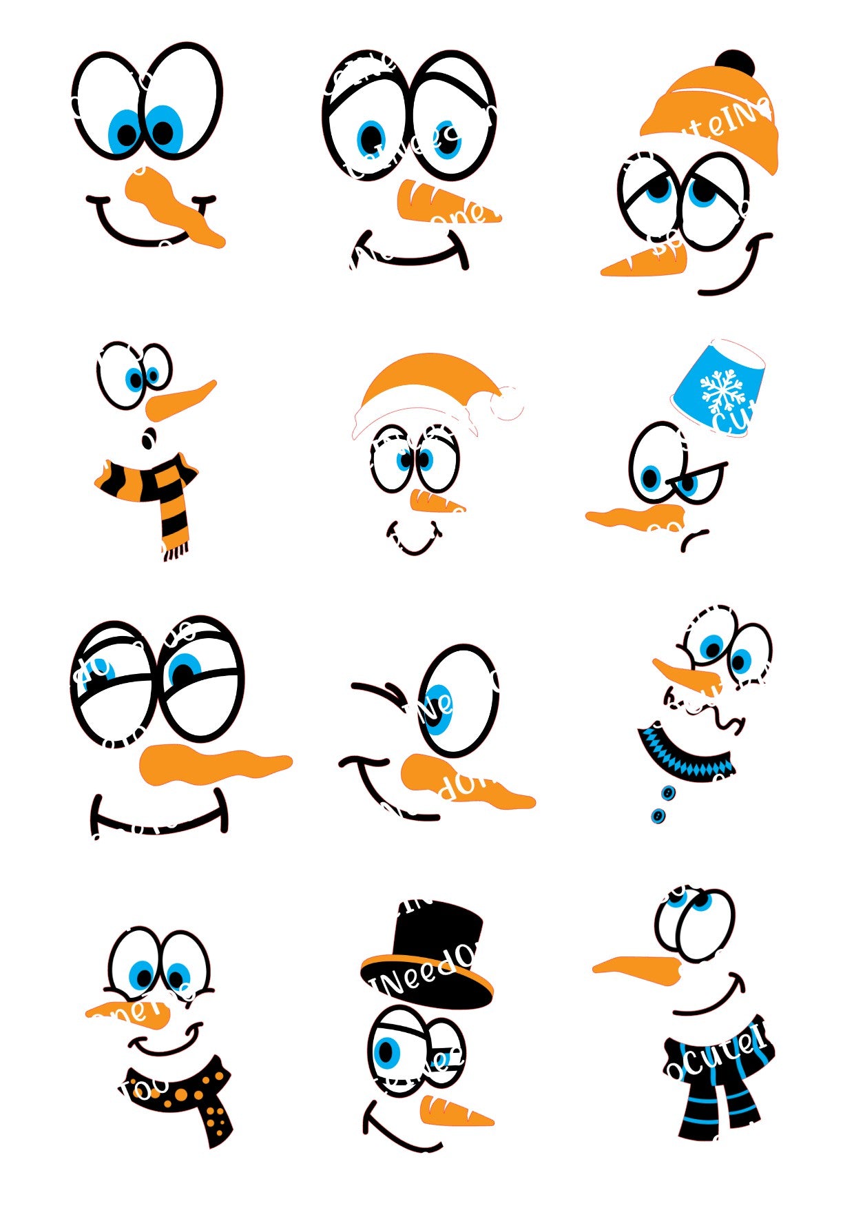 Snowman Faces Waterslide Decals - Cute Snowman Designs for Tumblers