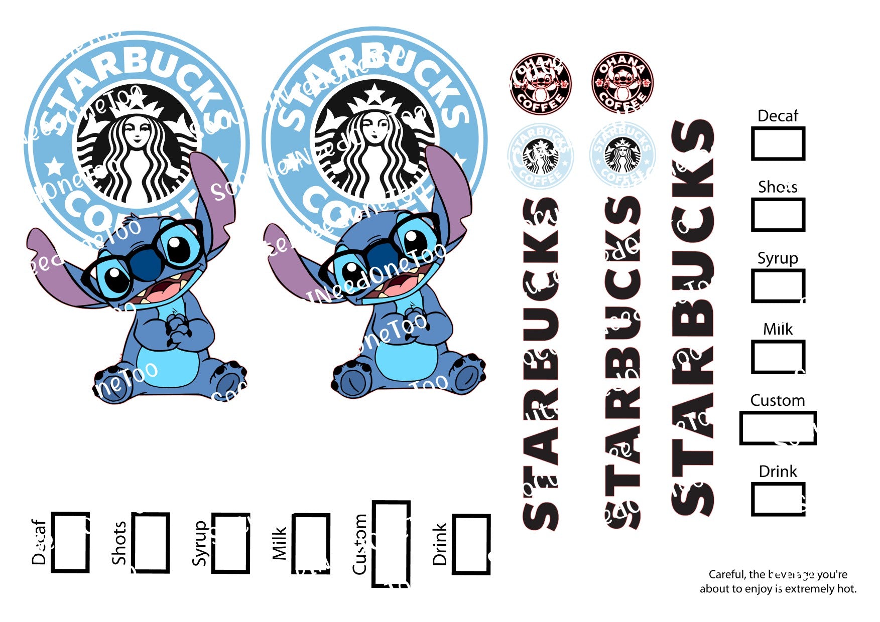Stitch Starbucks Waterslide Decals - Full Sheet for 2 Tumblers - SoCuteINeedOneToo