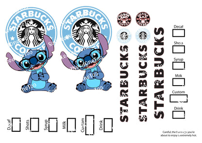 Stitch Starbucks Waterslide Decals - Full Sheet for 2 Tumblers - SoCuteINeedOneToo