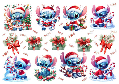 Stitch Selection Christmas Waterslide Decals – Holiday Lilo & Stitch Designs for Tumblers