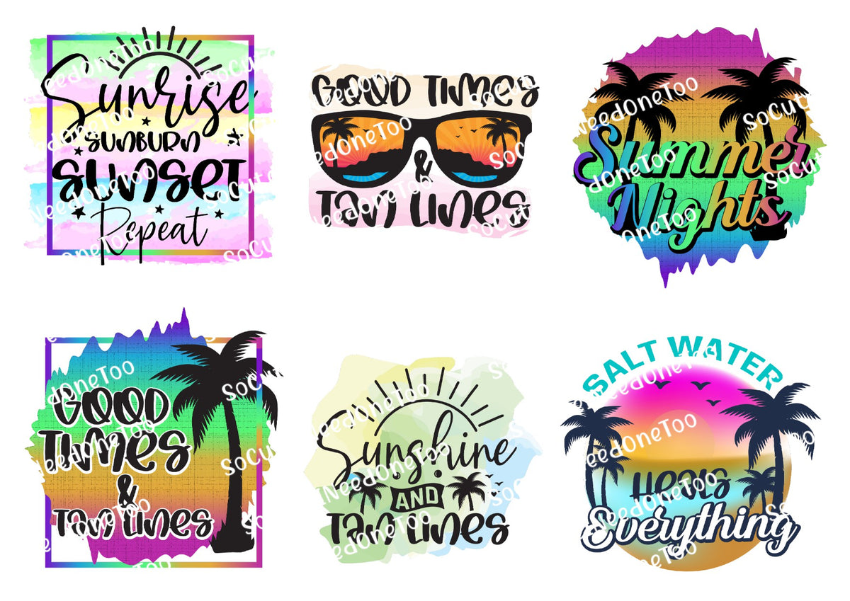 Summer Tan Lines waterslide decal sheet – fun summer designs for tumblers