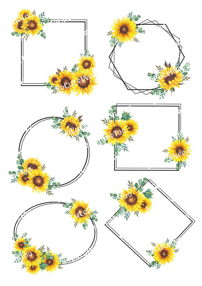 Sunflower Frame Waterslide Decals - Corner, Circle & Mixed Designs