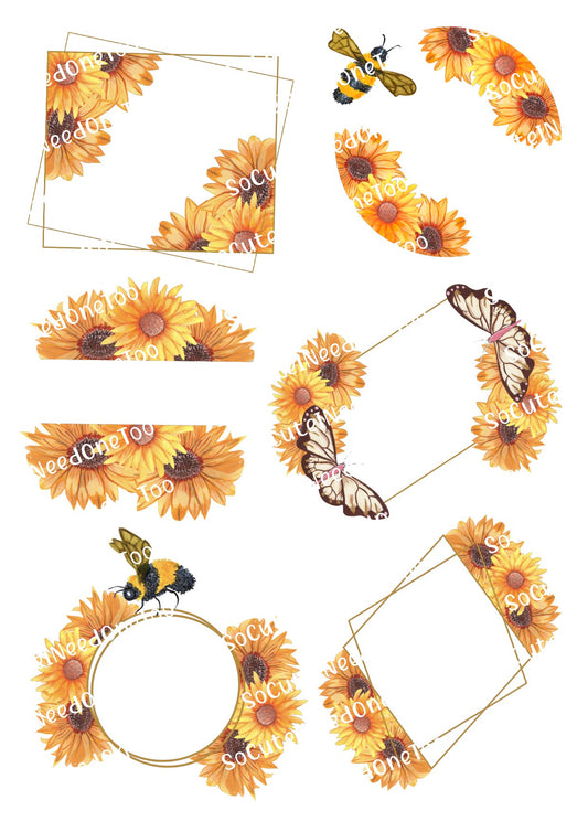 Sunflower Frame Waterslide Decals - Corner, Circle & Mixed Designs