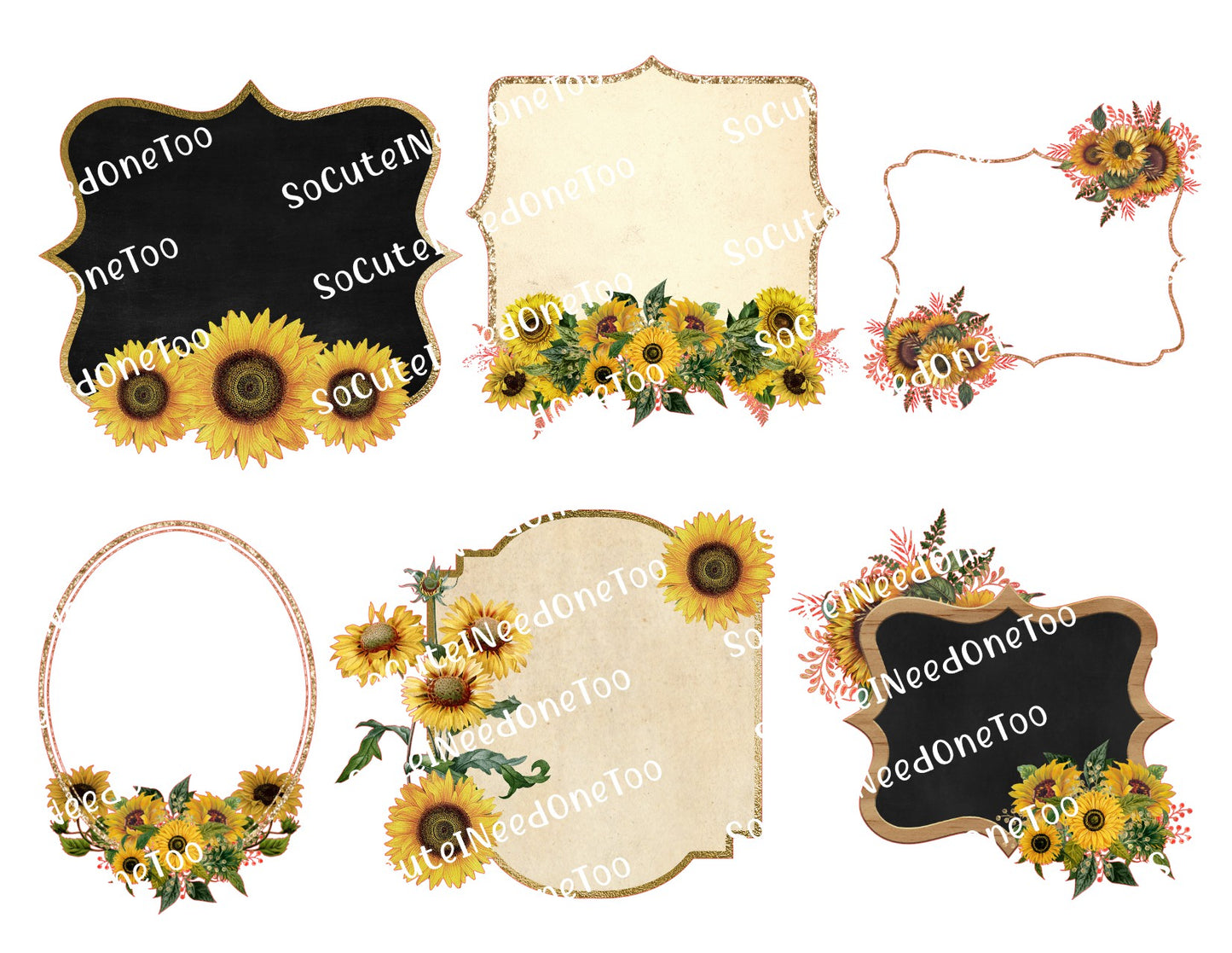 Sunflower Frame Waterslide Decals - Corner, Circle & Mixed Designs