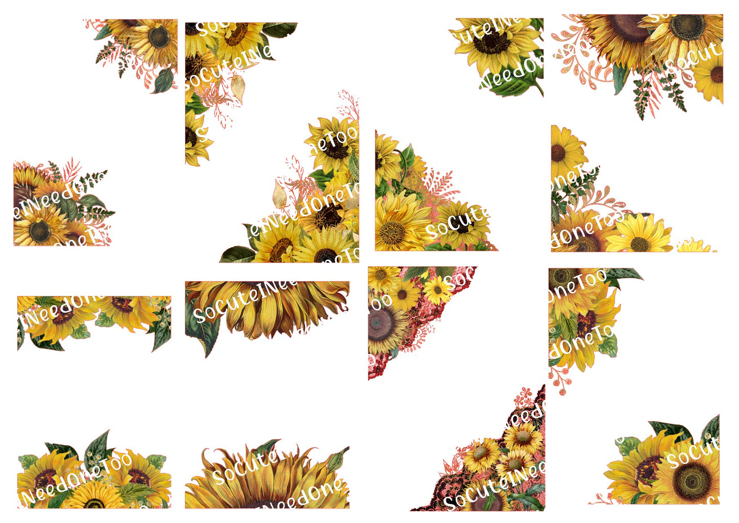 Sunflower Frame Waterslide Decals - Corner, Circle & Mixed Designs