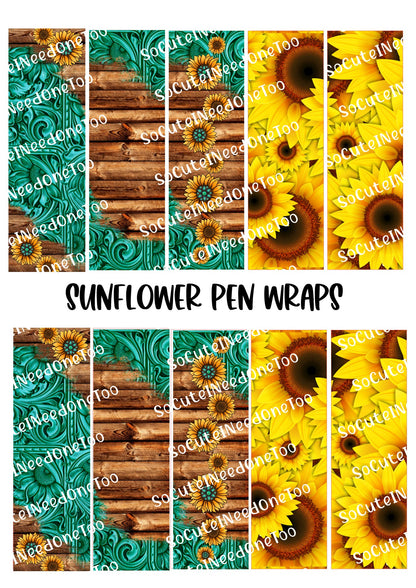 Sunflower floral waterslide pen wraps for ballpoint pens
