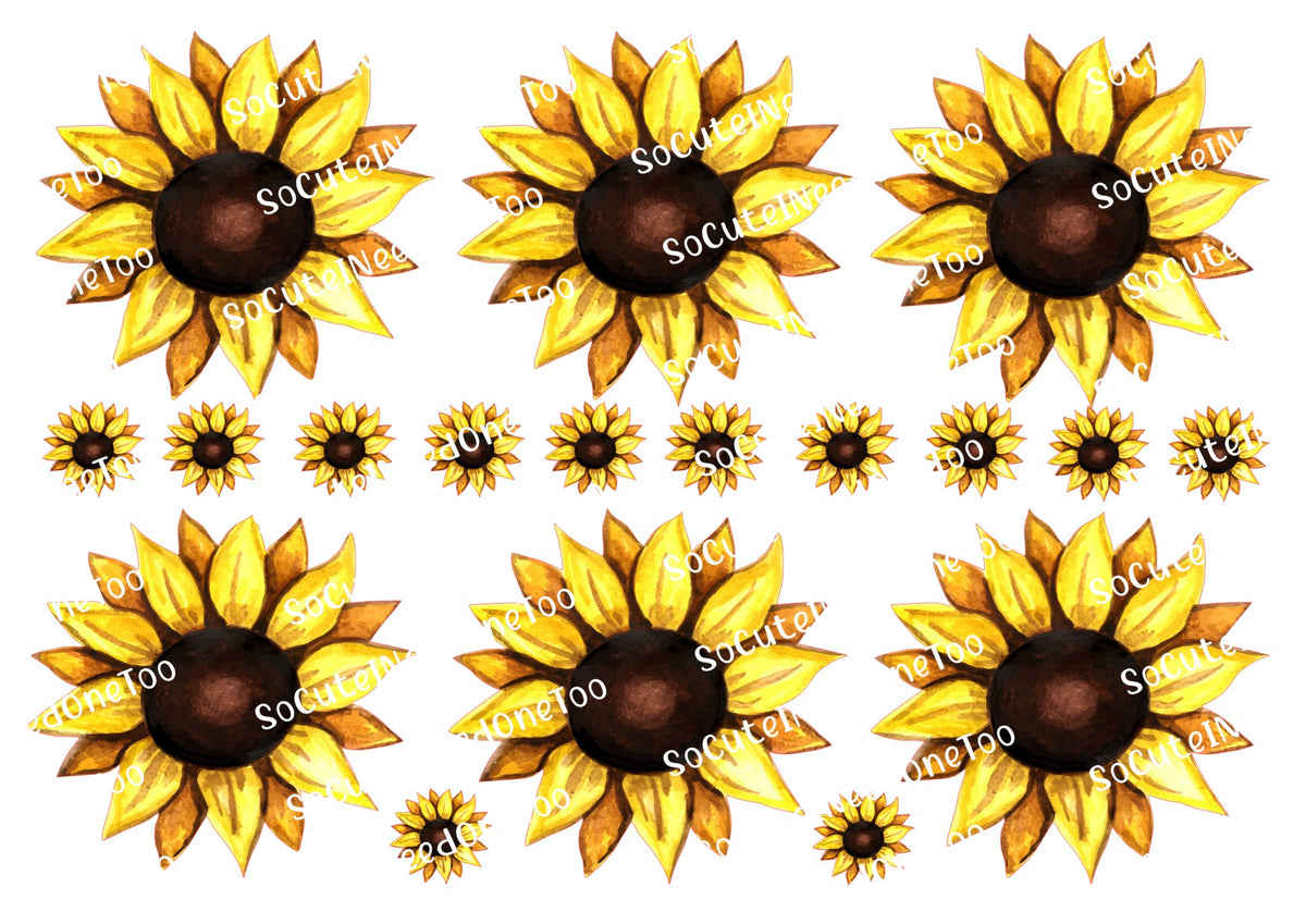 Sunflowers Full Sheet waterslide decal sheet – 3.5 & 2 inch floral designs for tumblers (photo 1 of 2)