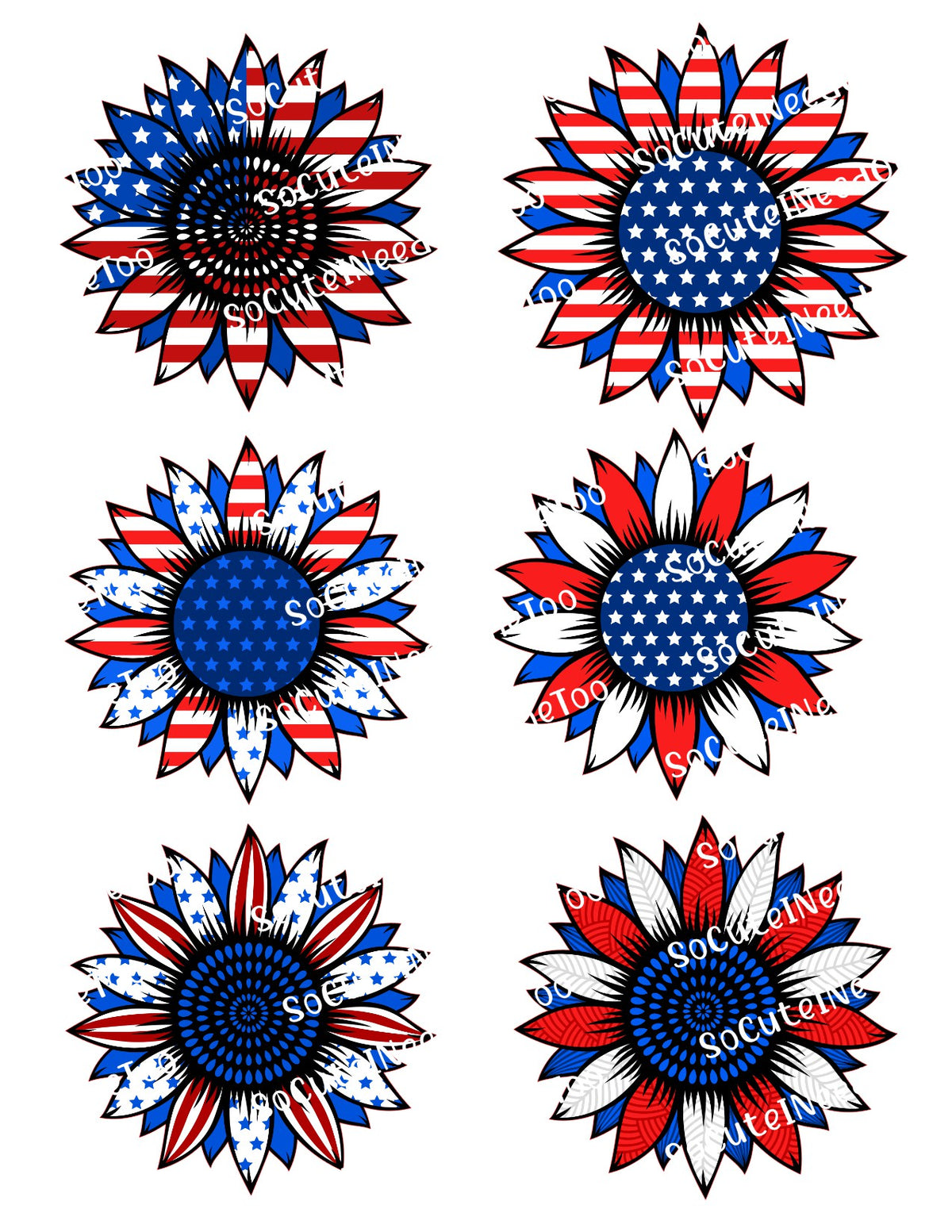 Sunflower 4th of July waterslide decal sheet – patriotic sunflower designs for tumblers