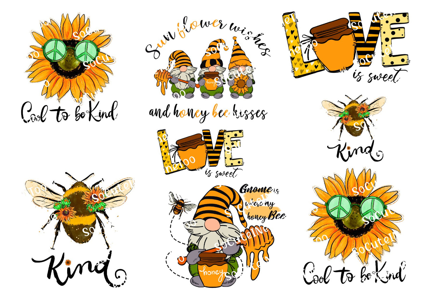 Sunflower Gnomes Waterslide Decals - Be Your Own Sunshine - Clear or White Background
