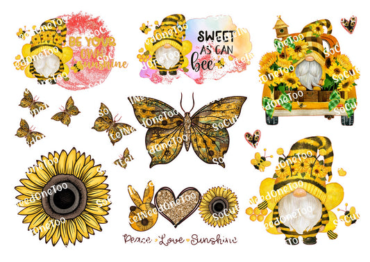 Sunflower Gnomes Waterslide Decals - Be Your Own Sunshine - Clear or White Background
