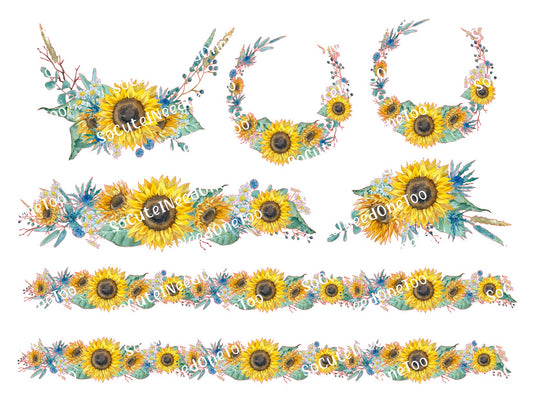 Sunflower Wreaths Waterslide Decals - Floral Wreath Designs