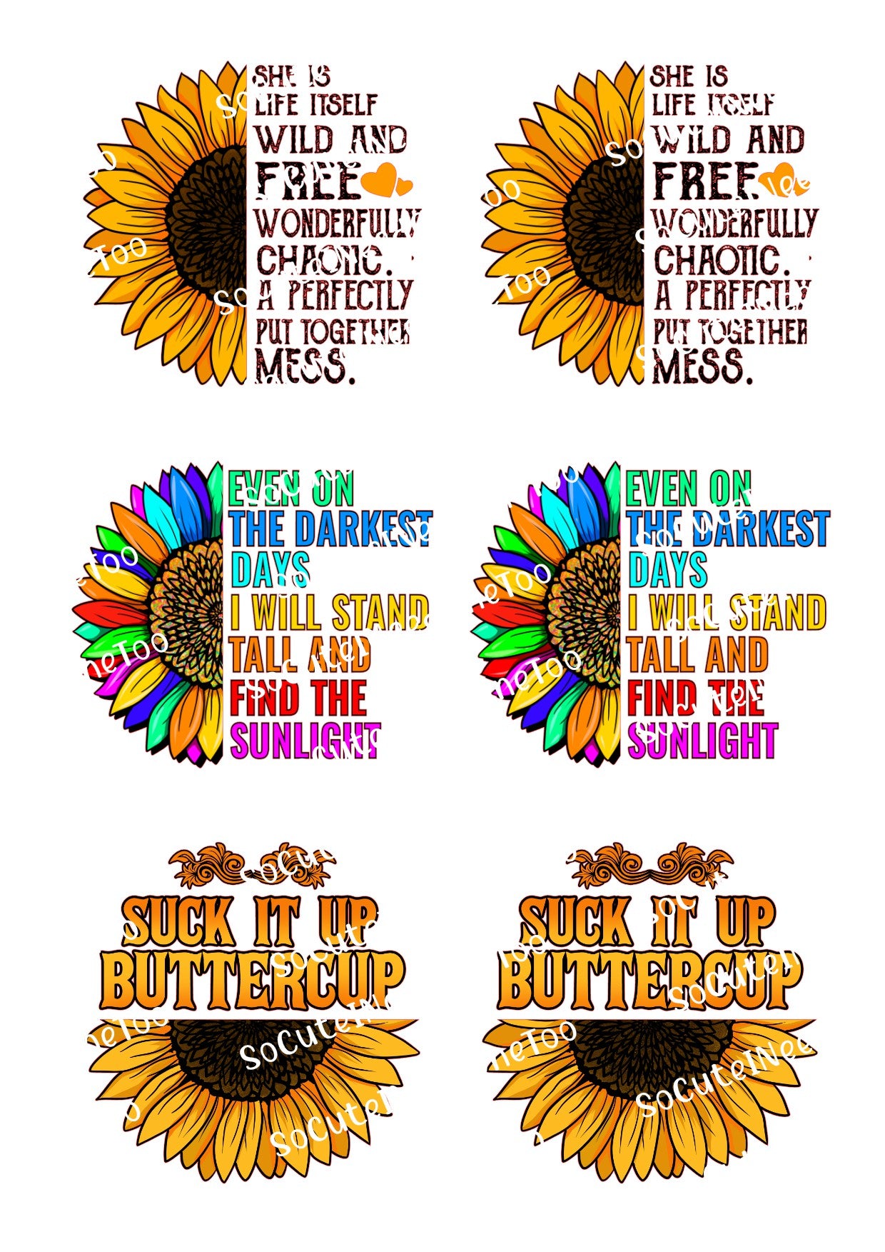Sunflower She Is Life Waterslide Decals – Inspirational Sunflower Designs for Tumblers