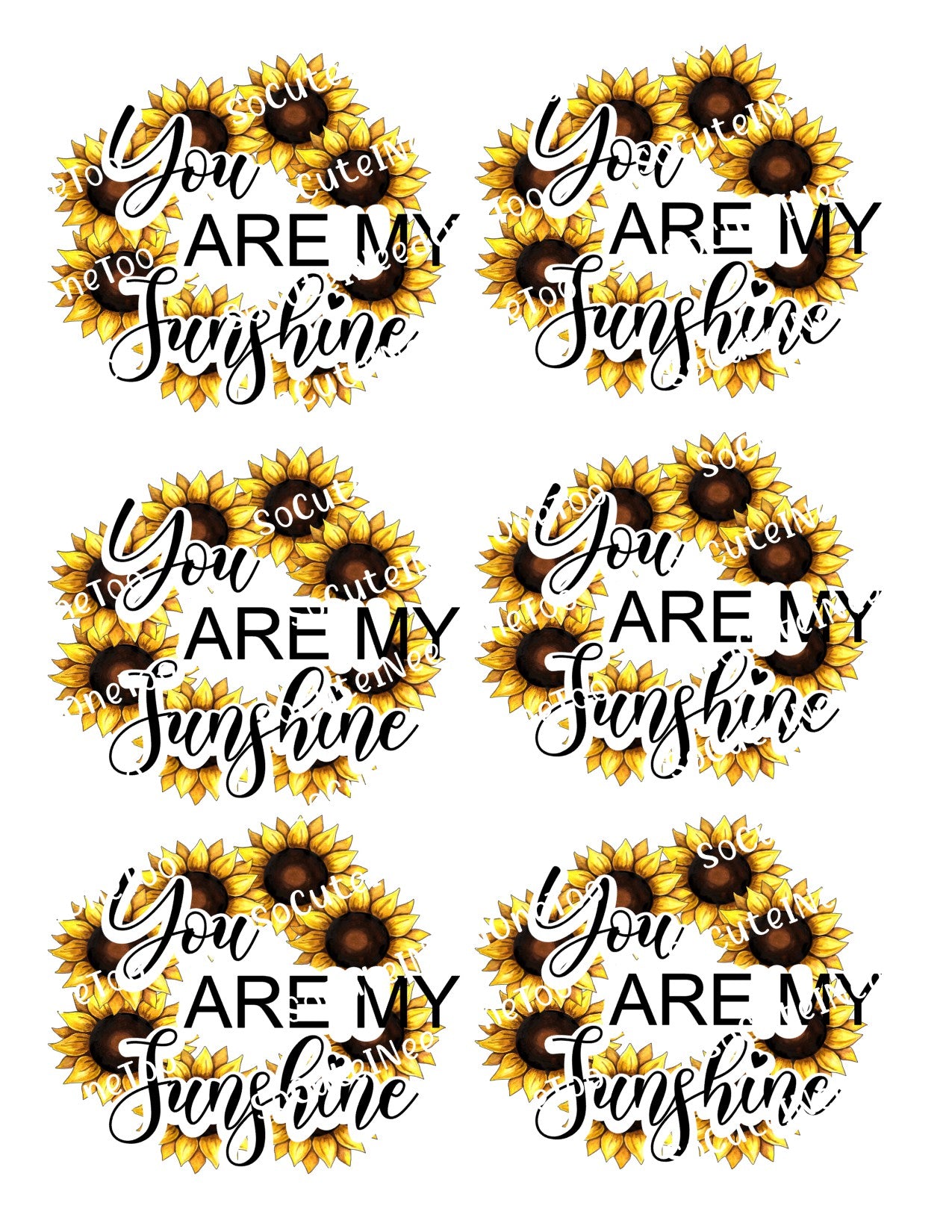 Sunflower You Are My Sunshine Waterslide Decals – Uplifting Designs for Tumblers