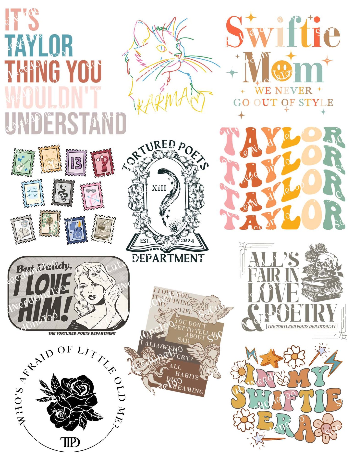Taylor Swift Waterslide Decals - Full Sheets