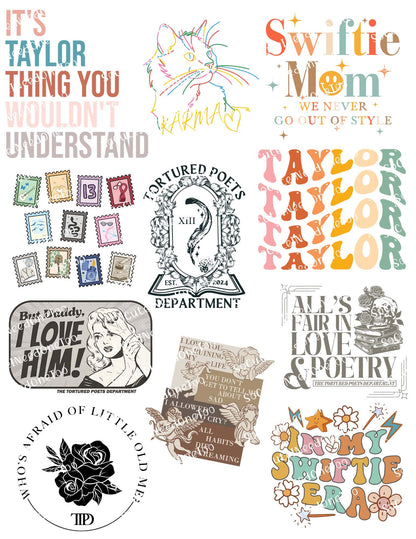 Taylor Swift Waterslide Decals - Full Sheets