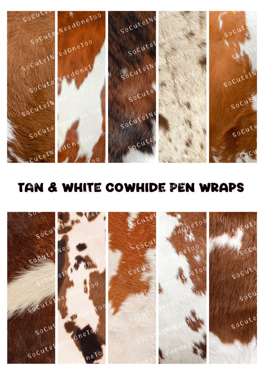 Fundas para bolígrafos de piel de vaca color tostado y blanco 