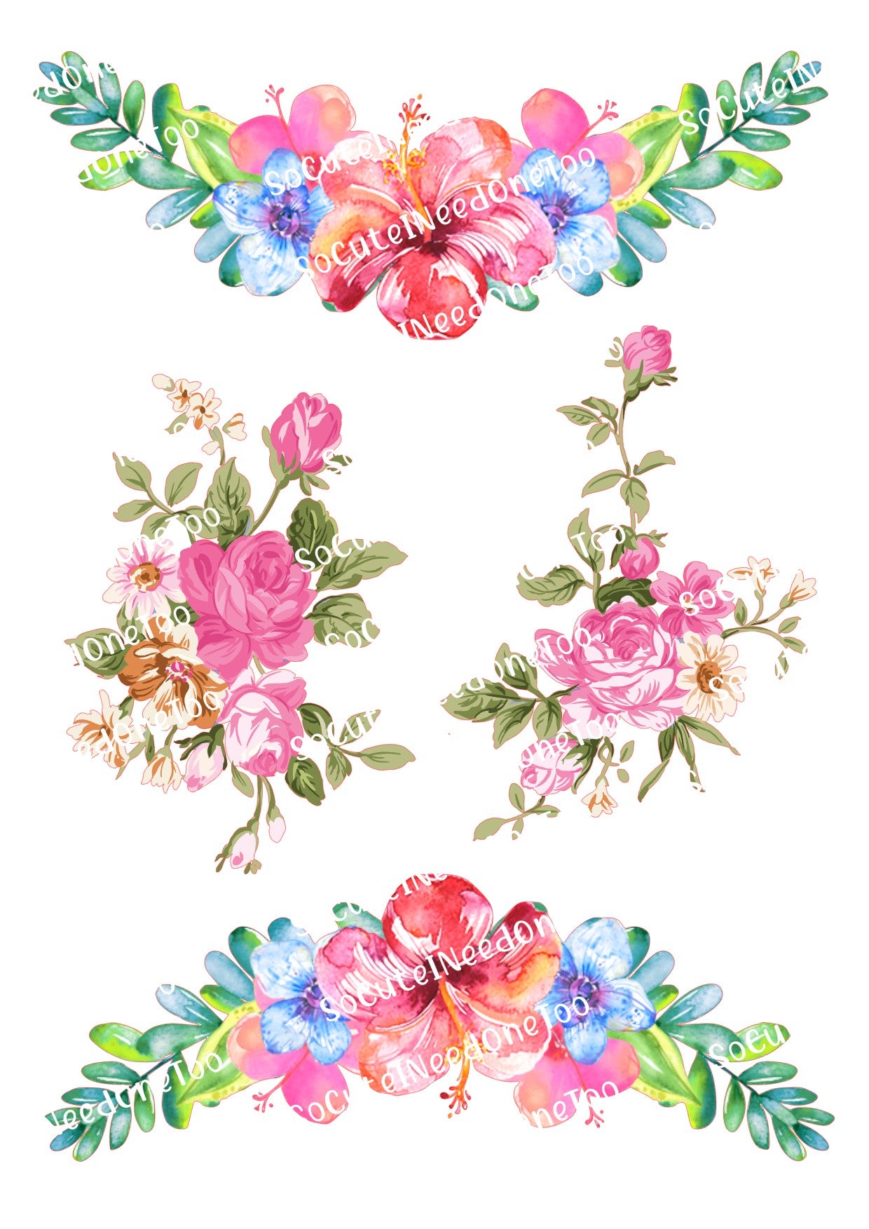 Tatuaje de flores sobre papel para agua transparente/blanco listo para usar 