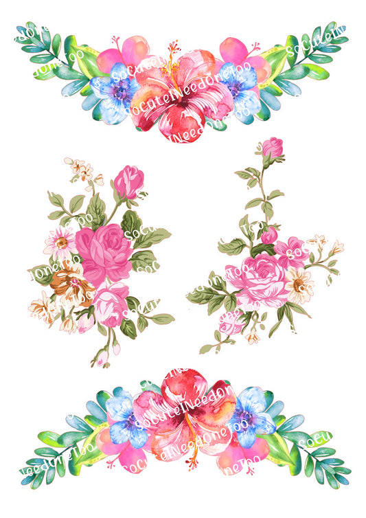 Tattoo flowers edgy pink floral waterslide decals for tumblers