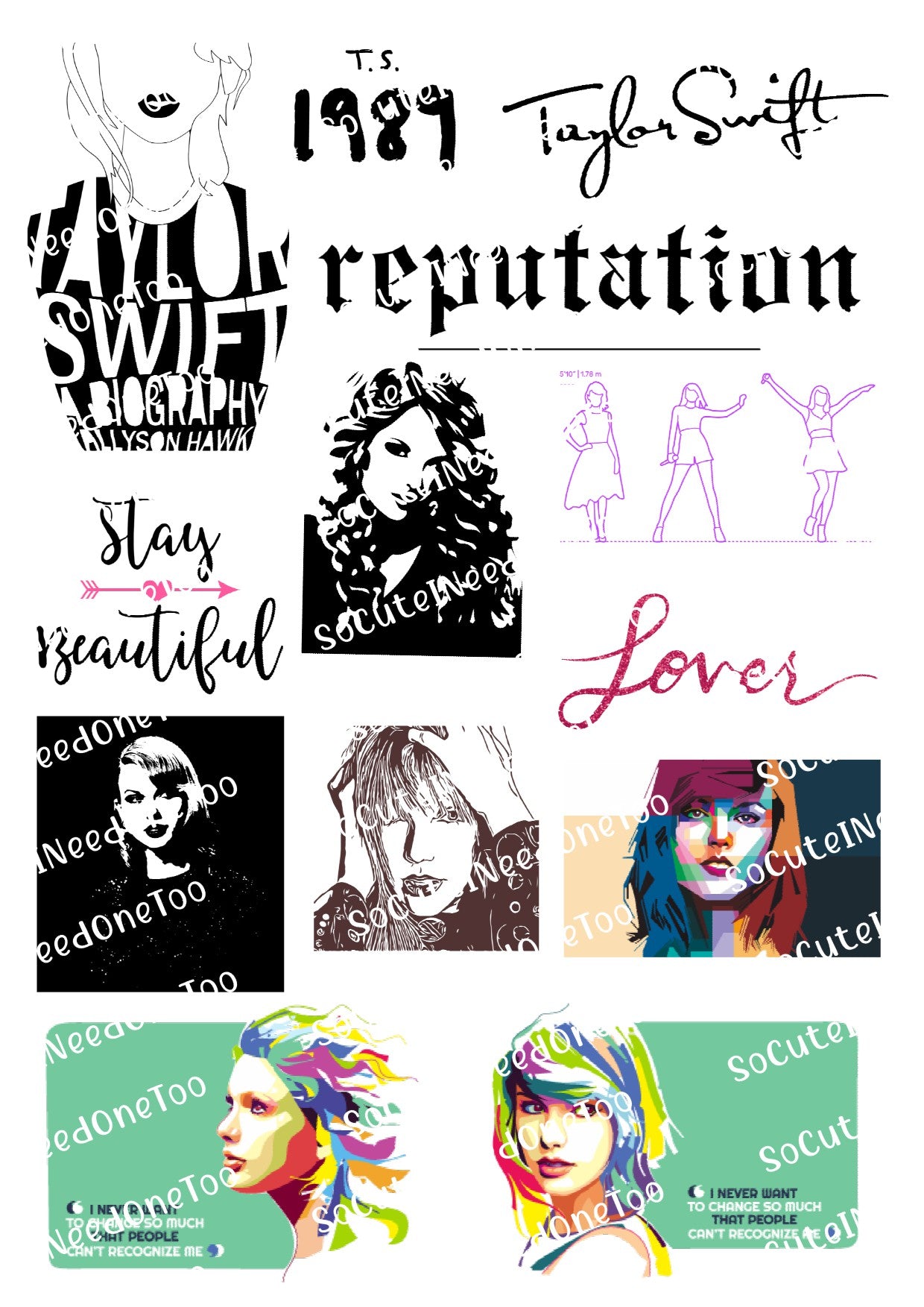 Taylor Swift Waterslide Decals - Full Sheets
