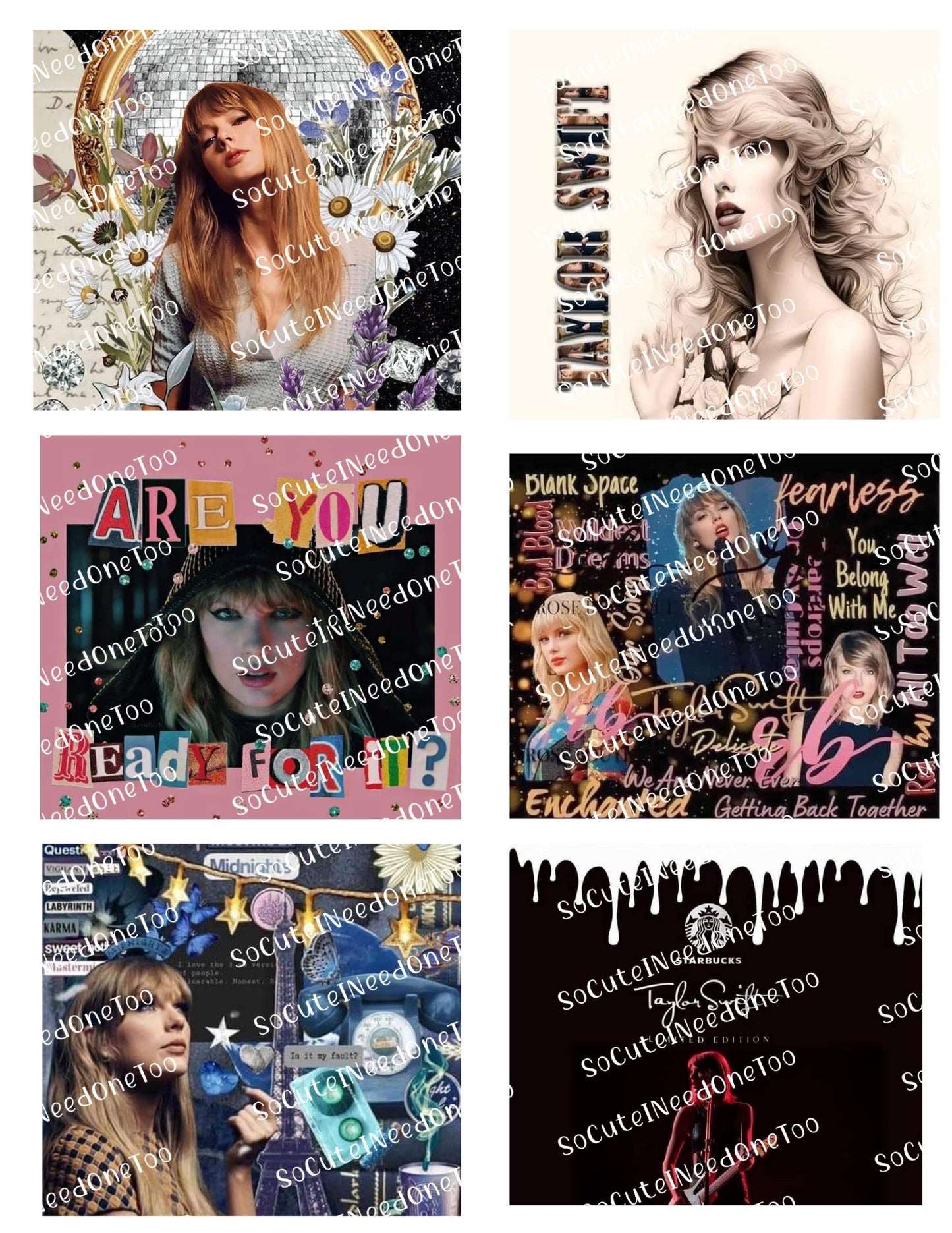 Taylor Swift Waterslide Decals - Full Sheets
