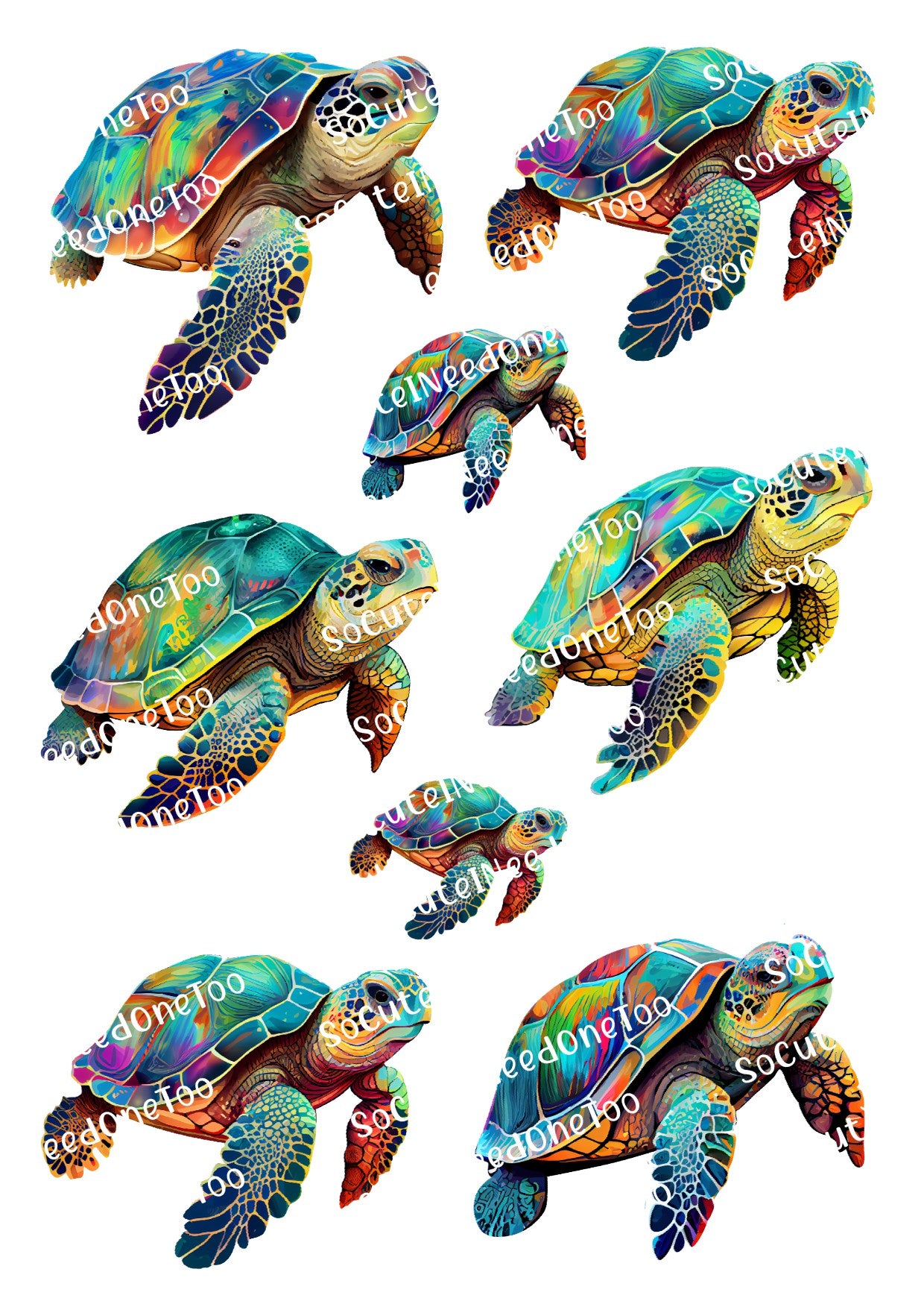 Turtles Beautiful Colors Waterslide Decals – Vibrant Turtle Designs for Tumblers