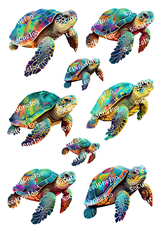 Turtles Beautiful Colors Waterslide Decals – Vibrant Turtle Designs for Tumblers