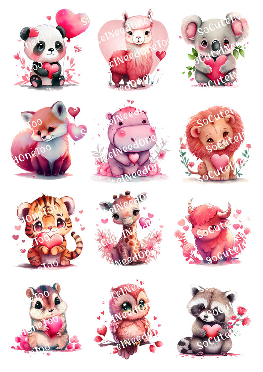 Valentine's Day - Cute Animals Holding Heart Decals - SoCuteINeedOneToo