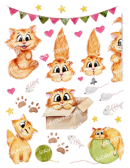 Watercolor Cats Waterslide Decals