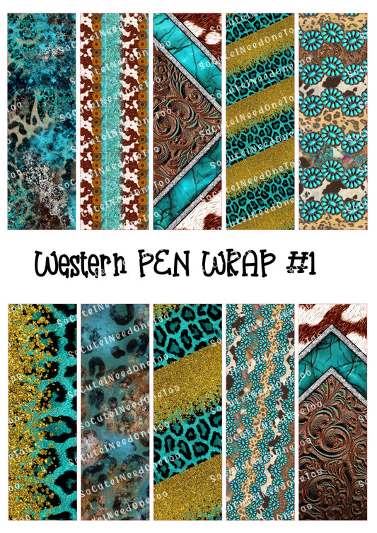 Western #1 waterslide pen wrap designs – cowboy & cow pattern designs for pens