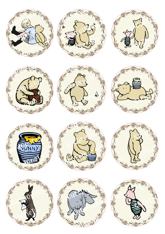 Winnie The Pooh 2.4 x 2.4 Vintage Circle Waterslide Decals - SoCuteINeedOneToo