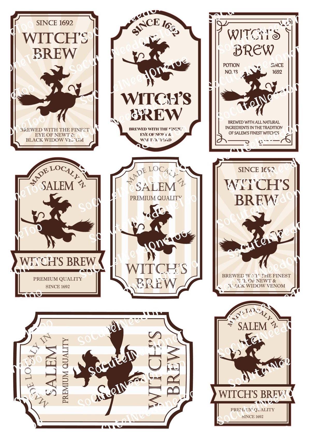 Witches Brew Labels waterslide decal sheet – Halloween potion & apothecary designs for tumblers