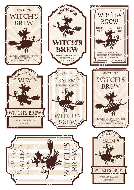 Witches Brew Labels waterslide decal sheet – Halloween potion & apothecary designs for tumblers