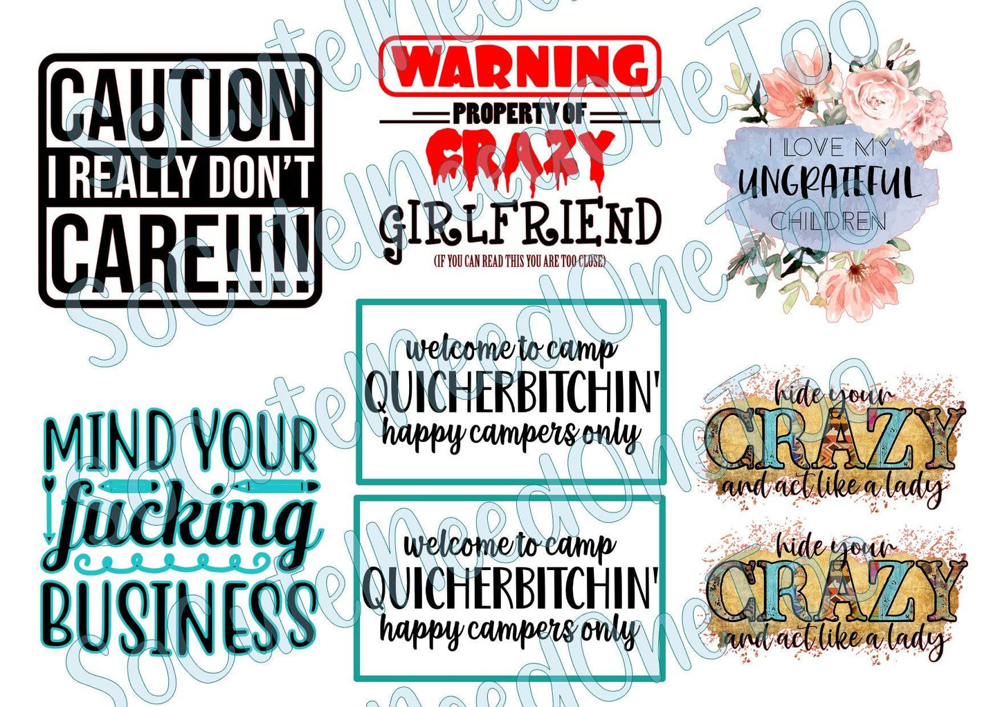 Adult Sayings - I don't really care Waterslide Decals - SoCuteINeedOneToo