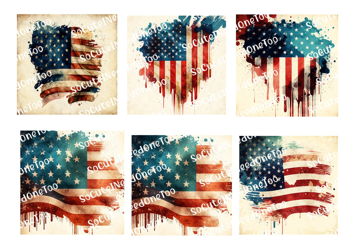 American Watercolor Flags - Waterslide Decals - SoCuteINeedOneToo