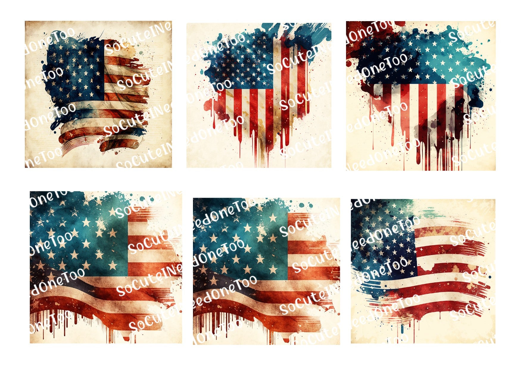 American Watercolor Flags - Waterslide Decals - SoCuteINeedOneToo