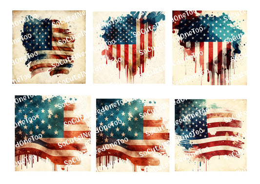 American Watercolor Flags - Waterslide Decals - SoCuteINeedOneToo