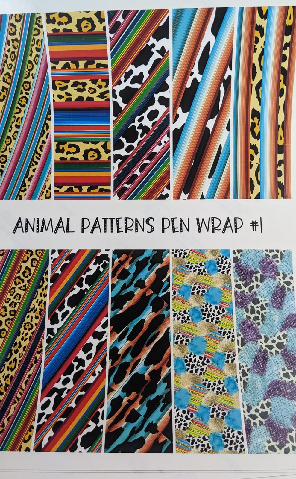 Animal Patterns Pen Wraps #1 printed waterslide decal sheet