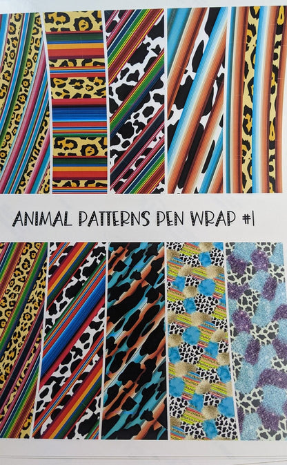 Animal Patterns Pen Wraps #1 printed waterslide decal sheet