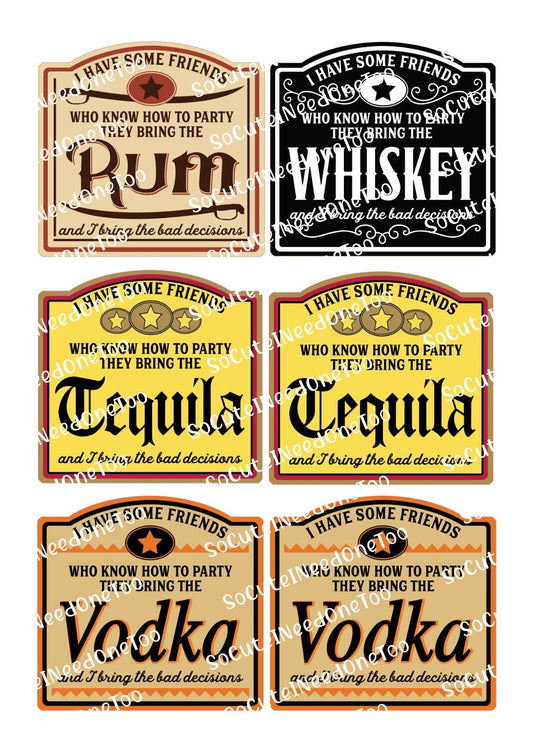 Cute Labels for Rum, Whiskey, Tequila & Vodka Tumblers - SoCuteINeedOneToo