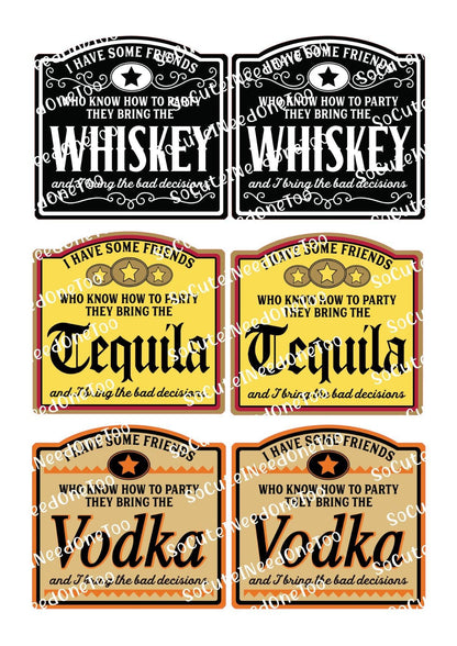 Cute Labels for Rum, Whiskey, Tequila & Vodka Tumblers - SoCuteINeedOneToo
