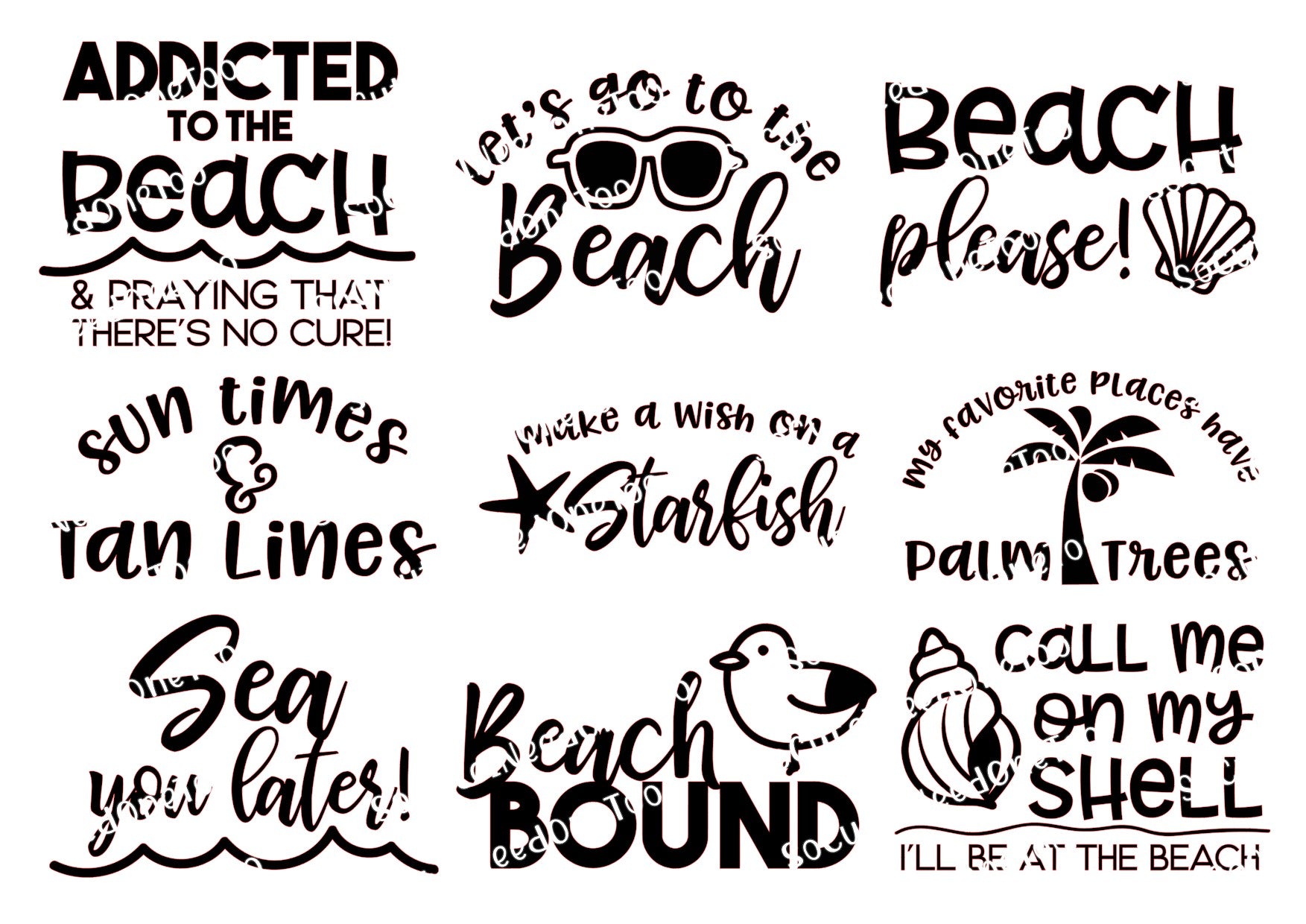 Beach Life Black & White Waterslide Decals - SoCuteINeedOneToo