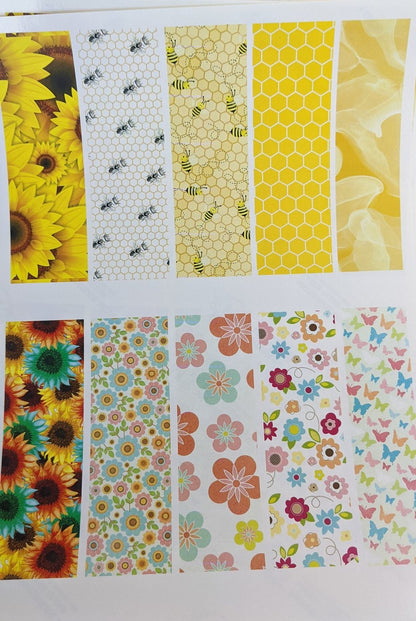Bee & Flower Pen Wraps printed waterslide decal sheet
