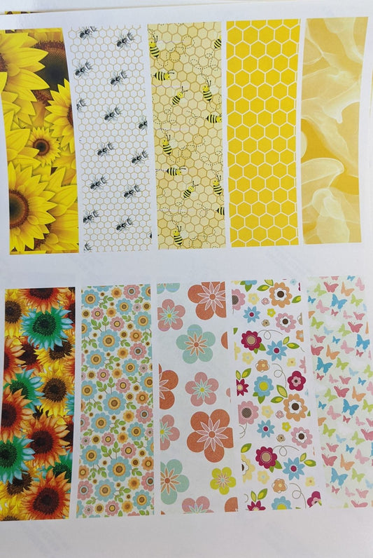 Bee & Flower Pen Wraps printed waterslide decal sheet