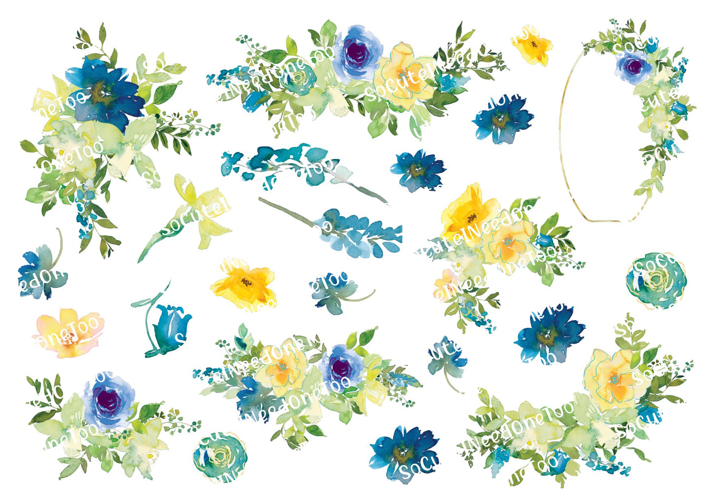 Blue & yellow Flower Waterslide Decals - SoCuteINeedOneToo