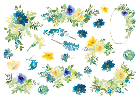 Blue & yellow Flower Waterslide Decals - SoCuteINeedOneToo