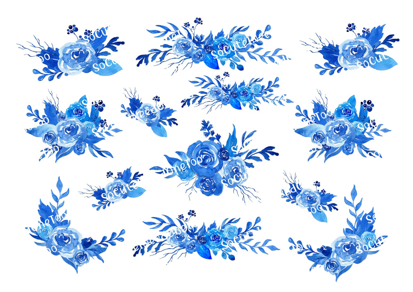 Blue Flowers Waterslide Decals - SoCuteINeedOneToo