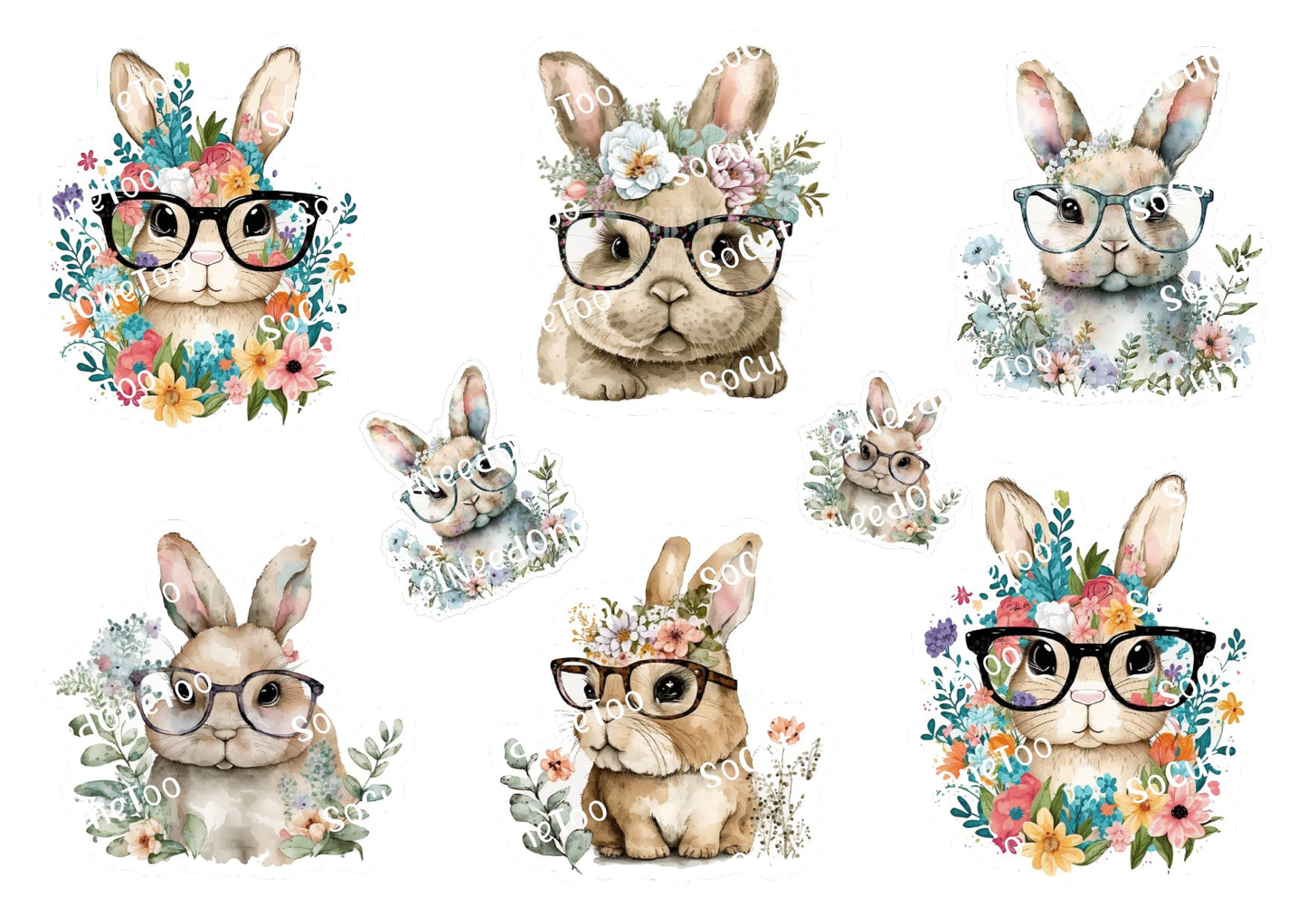 Bunnie Rabbits With Glasses On Waterslide Paper - SoCuteINeedOneToo