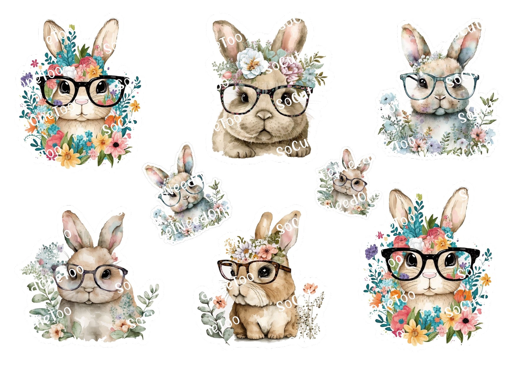 Bunnie Rabbits With Glasses On Waterslide Paper - SoCuteINeedOneToo